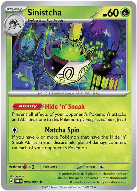 Sinistcha trading card from ME05: Pitch Black Sinistcha - ME05: Pitch Black Pokémon trading card