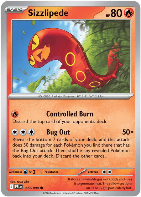 Sizzlipede trading card from ME05: Pitch Black Sizzlipede - ME05: Pitch Black Pokémon trading card