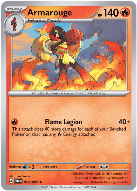 Armarouge - 012/084 trading card from ME05: Pitch Black Armarouge - 012/084 - ME05: Pitch Black Pokémon trading card