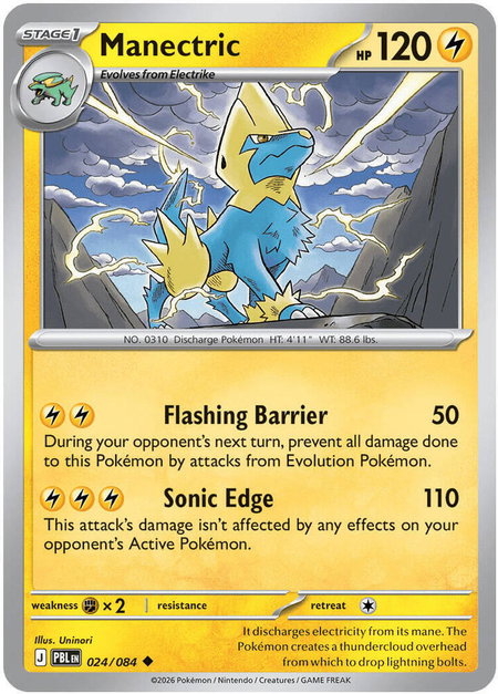 Manectric - 024/084 trading card from ME05: Pitch Black Manectric - 024/084 - ME05: Pitch Black Pokémon trading card