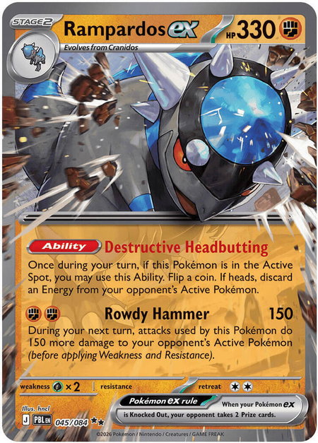 Rampardos ex - 045/084 trading card from ME05: Pitch Black Rampardos ex - 045/084 - ME05: Pitch Black Pokémon trading card