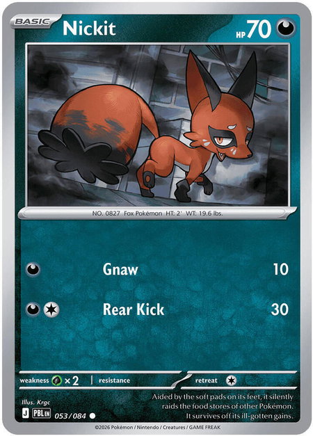 Nickit trading card from ME05: Pitch Black Nickit - ME05: Pitch Black Pokémon trading card