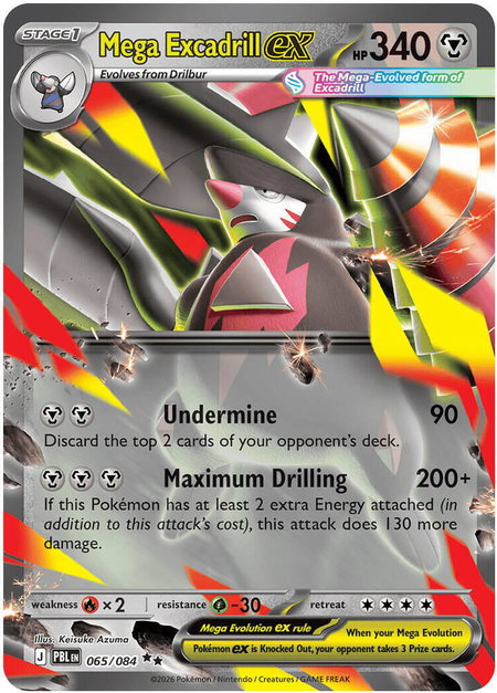 Mega Excadrill ex - 065/084 trading card from ME05: Pitch Black Mega Excadrill ex - 065/084 - ME05: Pitch Black Pokémon trading card