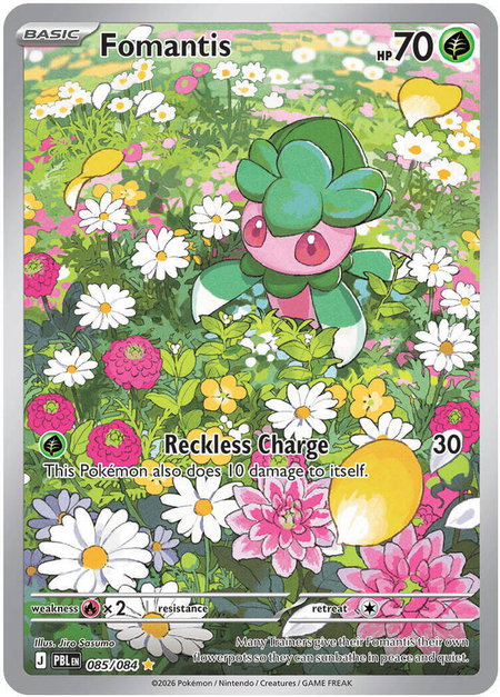 Fomantis - 085/084 trading card from ME05: Pitch Black Fomantis - 085/084 - ME05: Pitch Black Pokémon trading card