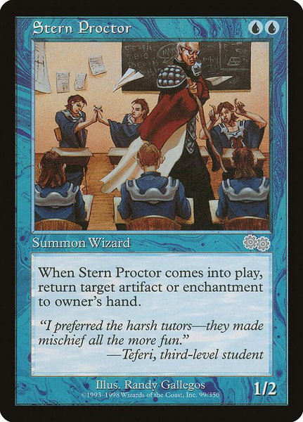 Stern Proctor trading card from Urza's Saga Stern Proctor - Urza's Saga Magic: The Gathering trading card