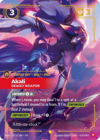 Akali - Deadly Weapon (Alternate Art) - Vendetta (VEN) #021a/166 - Showcase Riftbound Trading Card