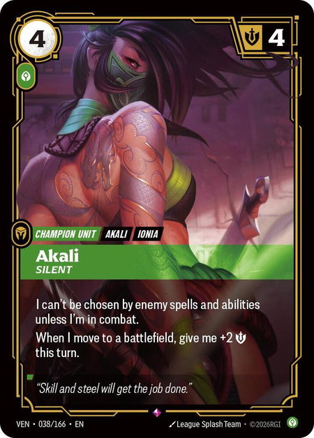 Akali - Silent trading card from Vendetta Akali - Silent - Vendetta Riftbound trading card