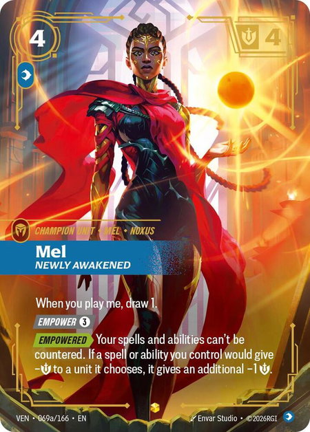 Mel - Newly Awakened (Alternate Art) trading card from Vendetta Mel - Newly Awakened (Alternate Art) - Vendetta Riftbound trading card