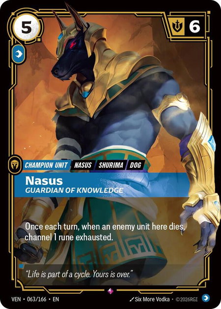 Nasus - Guardian of Knowledge trading card from Vendetta Nasus - Guardian of Knowledge - Vendetta Riftbound trading card