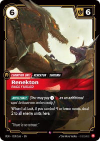 Renekton - Rage Fueled - Vendetta (VEN) #019/166 - Rare Riftbound Trading Card