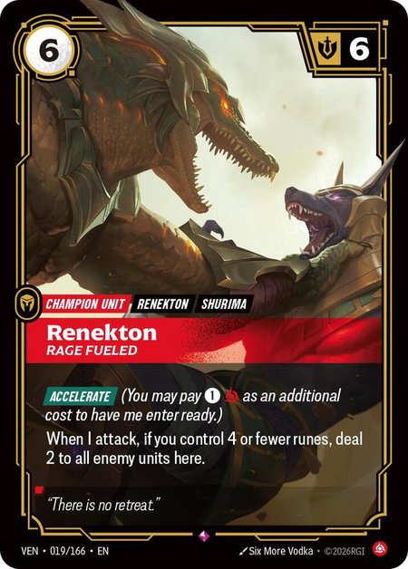 Renekton - Rage Fueled trading card from Vendetta Renekton - Rage Fueled - Vendetta Riftbound trading card