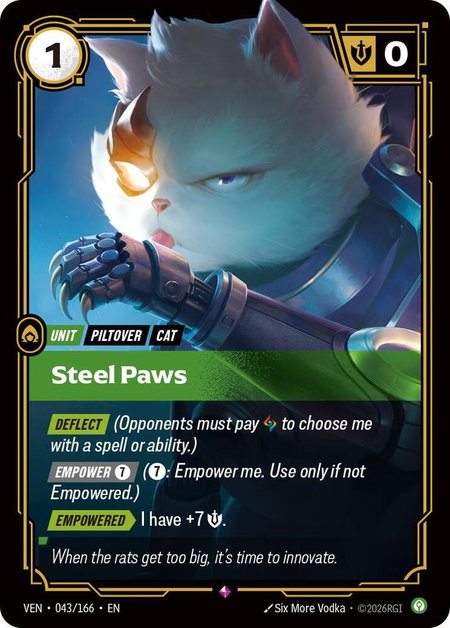 Steel Paws trading card from Vendetta Steel Paws - Vendetta Riftbound trading card