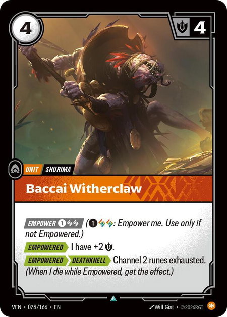 Baccai Witherclaw trading card from Vendetta Baccai Witherclaw - Vendetta Riftbound trading card