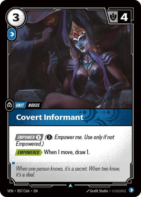 Covert Informant trading card from Vendetta Covert Informant - Vendetta Riftbound trading card