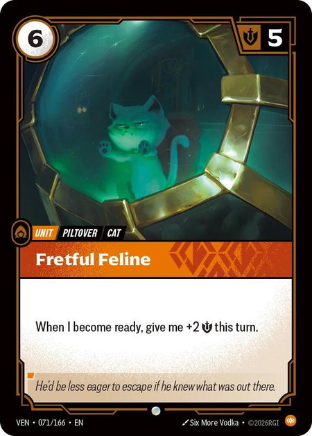 Fretful Feline trading card from Vendetta Fretful Feline - Vendetta Riftbound trading card