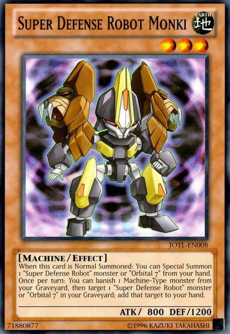 Super Defense Robot Monki trading card from Judgment of the Light Super Defense Robot Monki - Judgment of the Light YuGiOh trading card