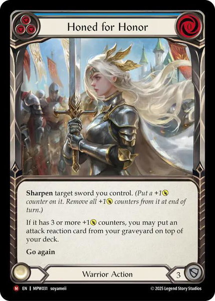 Honed for Honor trading card from Mastery Pack Warrior Honed for Honor - Mastery Pack Warrior Flesh and Blood trading card