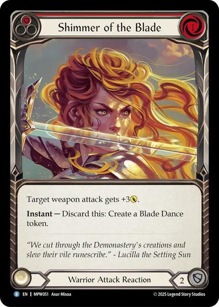 Shimmer of the Blade trading card from Mastery Pack Warrior Shimmer of the Blade - Mastery Pack Warrior Flesh and Blood trading card