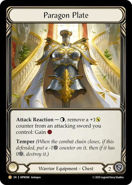 Paragon Plate trading card from Mastery Pack Warrior Paragon Plate - Mastery Pack Warrior Flesh and Blood trading card
