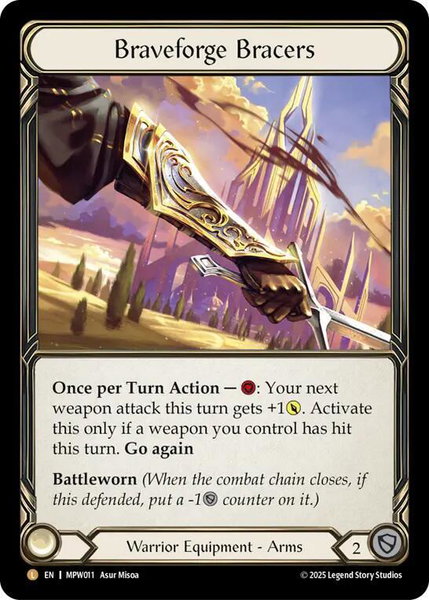 Braveforge Bracers trading card from Mastery Pack Warrior Braveforge Bracers - Mastery Pack Warrior Flesh and Blood trading card