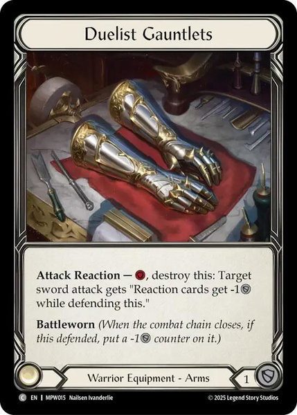 Duelist Gauntlets trading card from Mastery Pack Warrior Duelist Gauntlets - Mastery Pack Warrior Flesh and Blood trading card