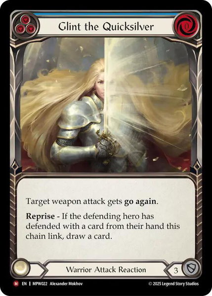 Glint the Quicksilver (Blue) trading card from Mastery Pack Warrior Glint the Quicksilver (Blue) - Mastery Pack Warrior Flesh and Blood trading card