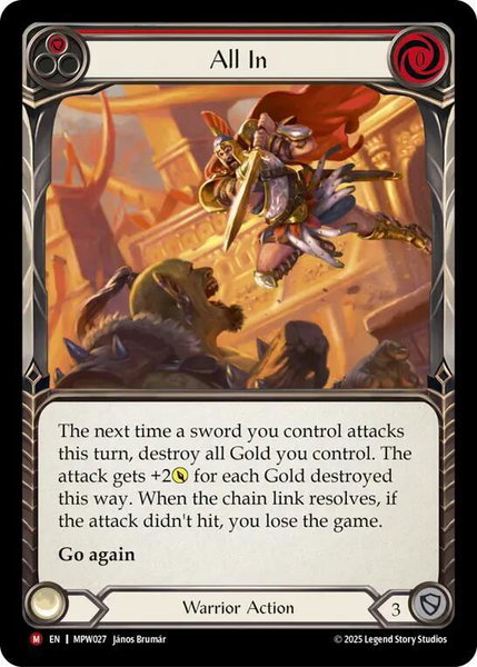 All In (Red) trading card from Mastery Pack Warrior All In (Red) - Mastery Pack Warrior Flesh and Blood trading card