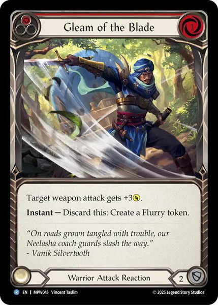 Gleam of the Blade (Red) trading card from Mastery Pack Warrior Gleam of the Blade (Red) - Mastery Pack Warrior Flesh and Blood trading card