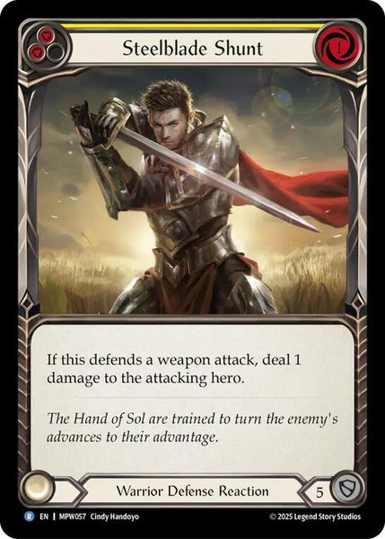 Steelblade Shunt (Yellow) trading card from Mastery Pack Warrior Steelblade Shunt (Yellow) - Mastery Pack Warrior Flesh and Blood trading card