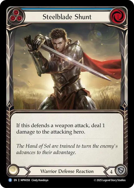 Steelblade Shunt (Blue) trading card from Mastery Pack Warrior Steelblade Shunt (Blue) - Mastery Pack Warrior Flesh and Blood trading card