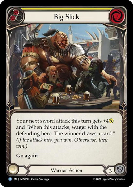 Big Slick (Yellow) trading card from Mastery Pack Warrior Big Slick (Yellow) - Mastery Pack Warrior Flesh and Blood trading card