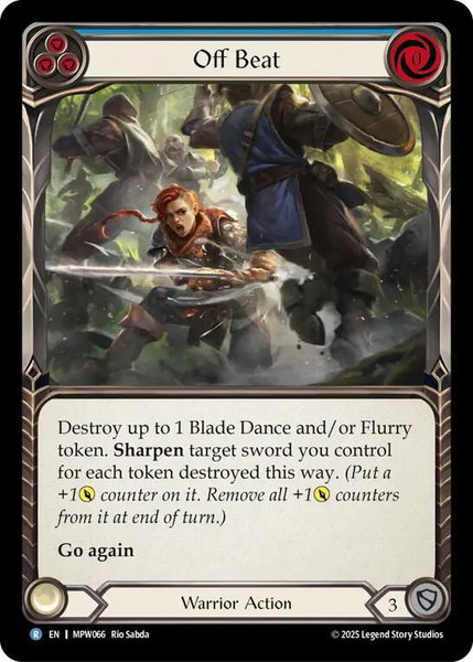 Off Beat (Blue) trading card from Mastery Pack Warrior Off Beat (Blue) - Mastery Pack Warrior Flesh and Blood trading card