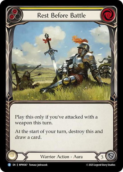Rest Before Battle (Yellow) trading card from Mastery Pack Warrior Rest Before Battle (Yellow) - Mastery Pack Warrior Flesh and Blood trading card