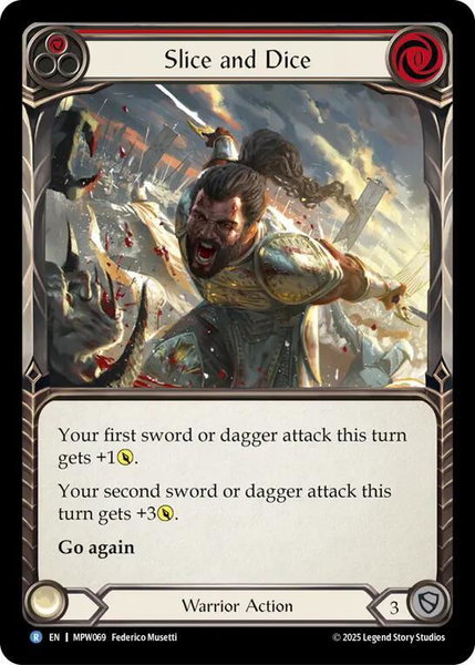 Slice and Dice (Red) trading card from Mastery Pack Warrior Slice and Dice (Red) - Mastery Pack Warrior Flesh and Blood trading card