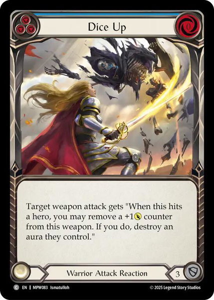 Dice Up (Blue) trading card from Mastery Pack Warrior Dice Up (Blue) - Mastery Pack Warrior Flesh and Blood trading card