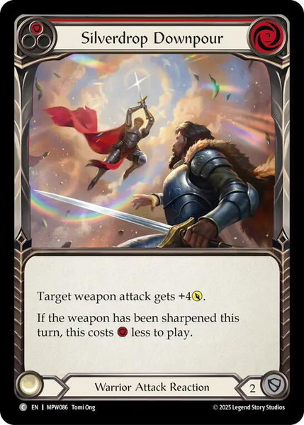 Silverdrop Downpour (Red) trading card from Mastery Pack Warrior Silverdrop Downpour (Red) - Mastery Pack Warrior Flesh and Blood trading card