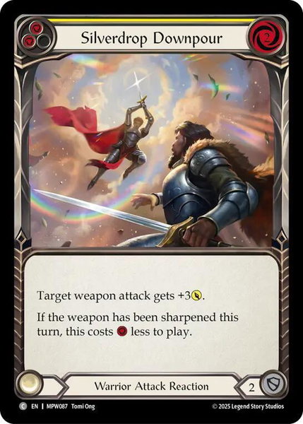 Silverdrop Downpour (Yellow) trading card from Mastery Pack Warrior Silverdrop Downpour (Yellow) - Mastery Pack Warrior Flesh and Blood trading card