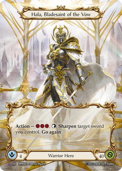 Hala, Bladesaint of the Vow (Marvel) trading card from Mastery Pack Warrior Hala, Bladesaint of the Vow (Marvel) - Mastery Pack Warrior Flesh and Blood trading card