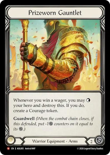 Prizeworn Gauntlet trading card from Armory Deck: Olympia Prizeworn Gauntlet - Armory Deck: Olympia Flesh and Blood trading card