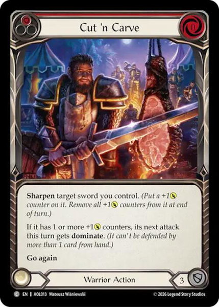 Cut 'n Carve (Red) trading card from Armory Deck: Olympia Cut 'n Carve (Red) - Armory Deck: Olympia Flesh and Blood trading card