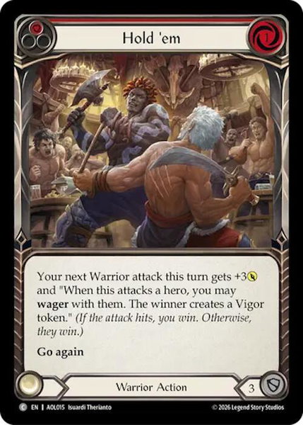 Hold 'em (Red) trading card from Armory Deck: Olympia Hold 'em (Red) - Armory Deck: Olympia Flesh and Blood trading card