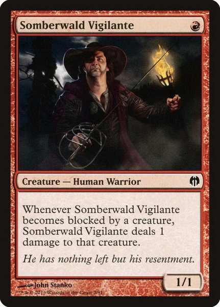 Somberwald Vigilante trading card from Duel Decks: Heroes vs. Monsters Somberwald Vigilante - Duel Decks: Heroes vs. Monsters Magic: The Gathering trading card