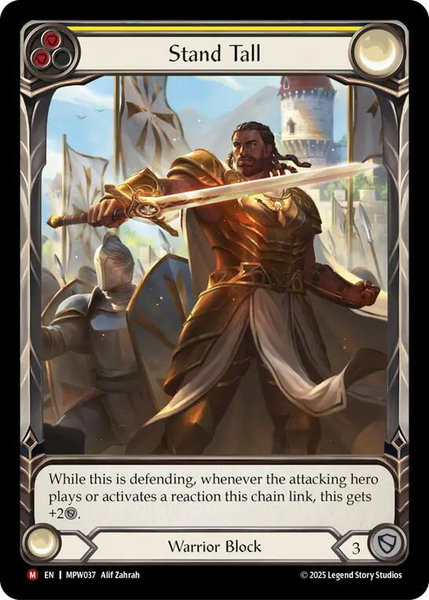 Stand Tall (Extended Art) trading card from Mastery Pack Warrior Stand Tall (Extended Art) - Mastery Pack Warrior Flesh and Blood trading card