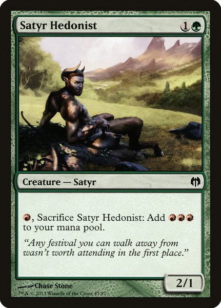 Satyr Hedonist trading card from Duel Decks: Heroes vs. Monsters Satyr Hedonist - Duel Decks: Heroes vs. Monsters Magic: The Gathering trading card
