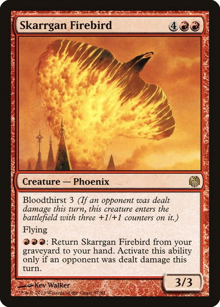 Skarrgan Firebird trading card from Duel Decks: Heroes vs. Monsters Skarrgan Firebird - Duel Decks: Heroes vs. Monsters Magic: The Gathering trading card