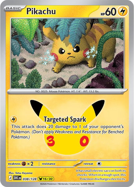 Pikachu - 038/128 - ME: 30th Celebration Pokémon trading card