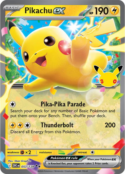 Pikachu ex - 053/128 - ME: 30th Celebration Pokémon trading card