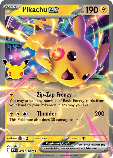 Pikachu ex - 054/128 - ME: 30th Celebration Pokémon trading card