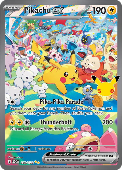 Pikachu ex - 149/128 - ME: 30th Celebration Pokémon trading card