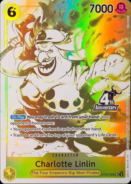 Charlotte Linlin (4th Anniversary Treasure Campaign Pack) trading card from One Piece Promotion Cards Charlotte Linlin (4th Anniversary Treasure Campaign Pack) - One Piece Promotion Cards One Piece trading card